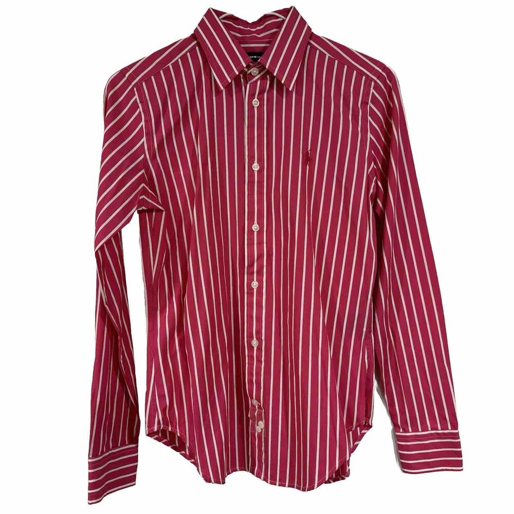 NEW Polo Ralph Lauren Womens Striped Oxford Shirt Pink Size 4 24x18